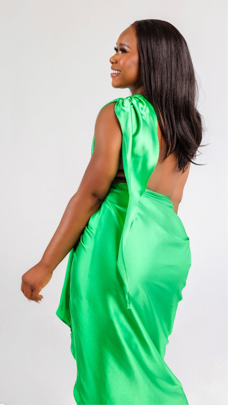 one shoulder satin wrap dress Access Fashion