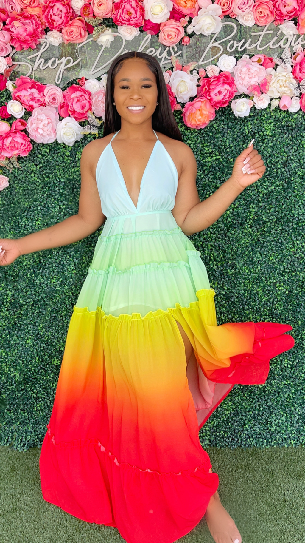 rainbow ombre maxi dress Maxi Dress Tiered Colorblock Rainbow Boho