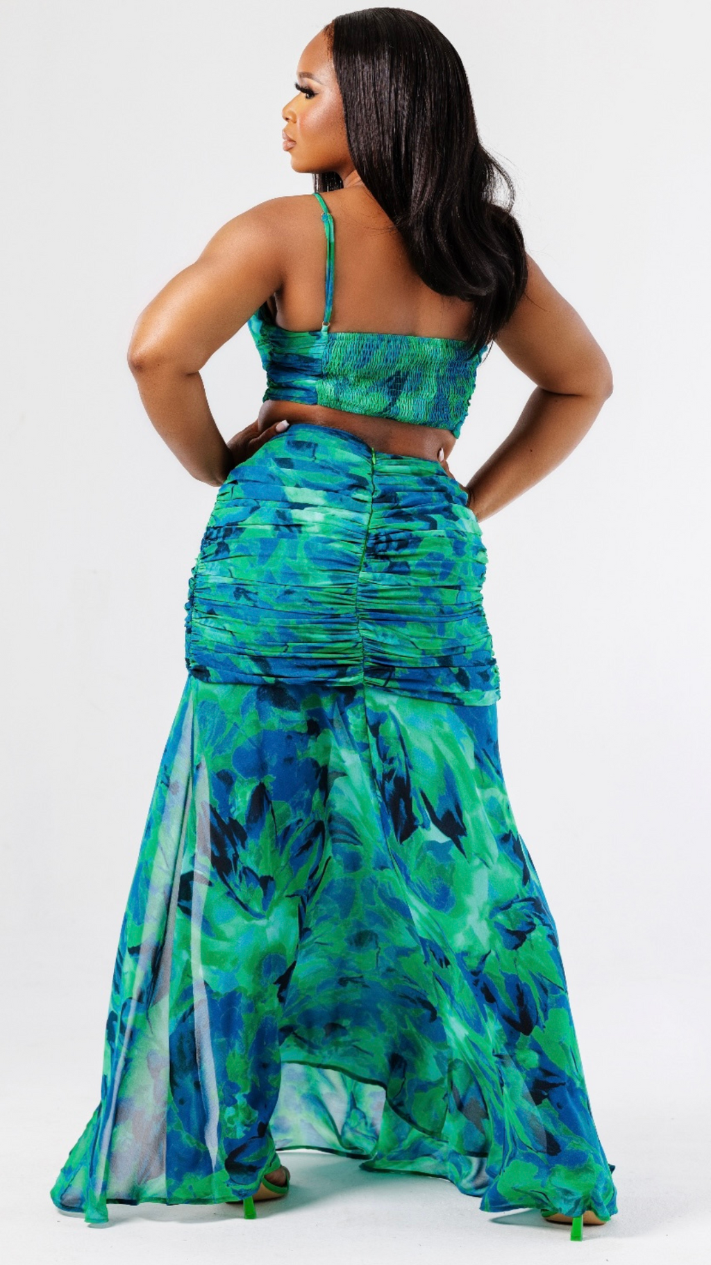 Tropical Ruched Skirt Set